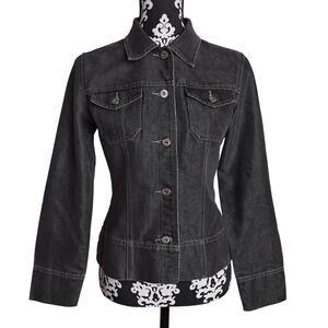 Women's Designer Vintage 90s Y2k Retro Black Guess Denim Coat Jean Jacket - Med